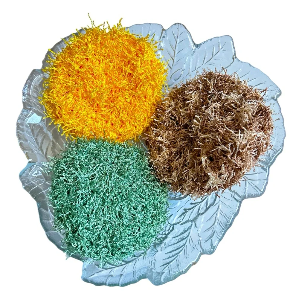 Hand Crafted Kitchen Dish Scrubbing Pads Crochet Colorful 3 Reusable Polyester